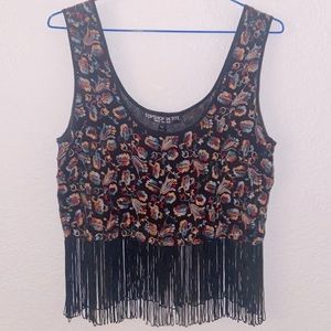 TopShop Embroidered Sheer Crop and fringe